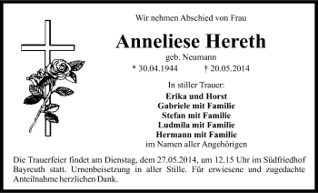 Anzeige von Anneliese Hereth von Nordbayerischer Kurier