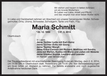 Anzeige von Maria Schmitt von Nordbayerischer Kurier