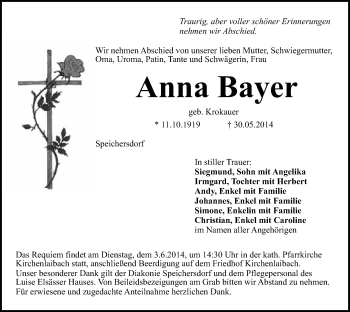 Anzeige von Anna Bayer von Nordbayerischer Kurier