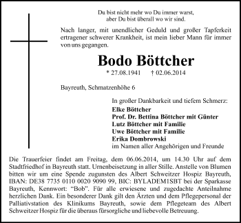 Anzeige von Bodo Böttcher von Nordbayerischer Kurier
