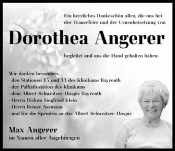 Anzeige von Dorothea Angerer von Nordbayerischer Kurier