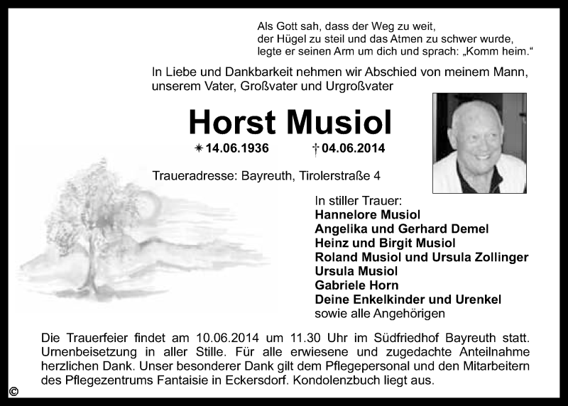  Traueranzeige für Horst Musiol vom 06.06.2014 aus Nordbayerischer Kurier