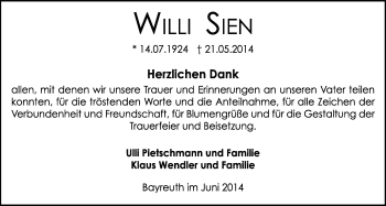Anzeige von Willi Sien von Nordbayerischer Kurier