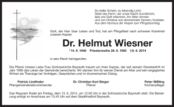 Anzeige von Helmut Wiesner von Nordbayerischer Kurier