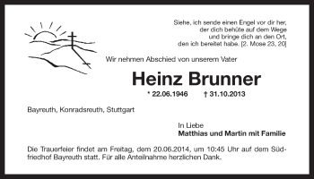 Anzeige von Heinz Brunner von Nordbayerischer Kurier