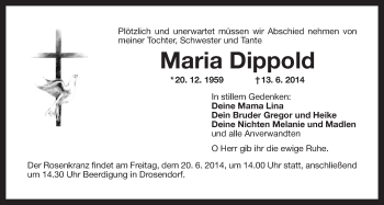 Anzeige von Maria Dippold  von Nordbayerischer Kurier