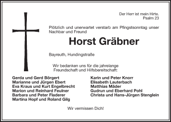 Anzeige von Horst Gräbner von Nordbayerischer Kurier