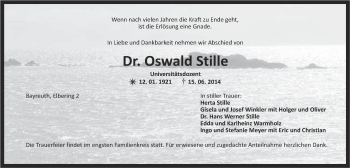 Anzeige von Oswald Stille  von Nordbayerischer Kurier