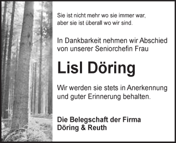 Anzeige von Lisl Döring von Nordbayerischer Kurier