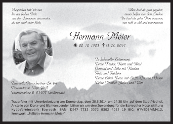 Anzeige von Hermann Meier von Nordbayerischer Kurier