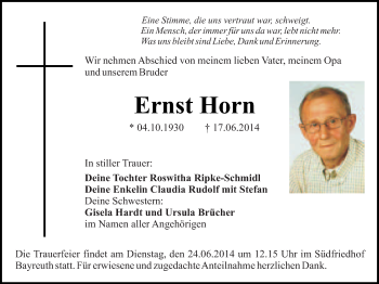 Anzeige von Ernst Horn von Nordbayerischer Kurier