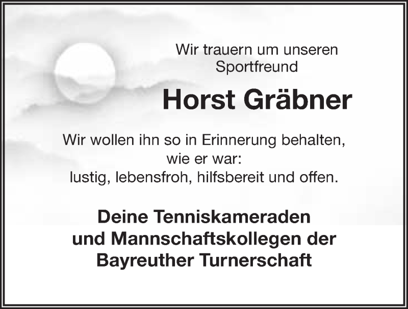  Traueranzeige für Horst Gräbner vom 24.06.2014 aus Nordbayerischer Kurier