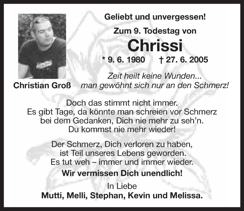  Traueranzeige für Christian Groß vom 27.06.2014 aus Nordbayerischer Kurier