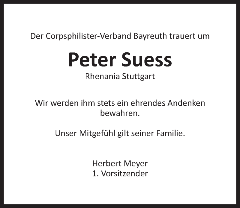  Traueranzeige für Peter Suess vom 02.07.2014 aus Nordbayerischer Kurier