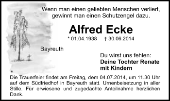 Anzeige von Alfred Ecke von Nordbayerischer Kurier