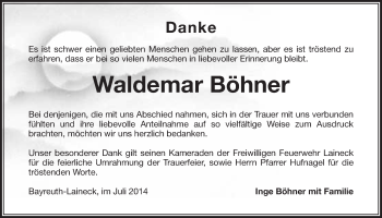 Anzeige von Waldemar Böhner von Nordbayerischer Kurier
