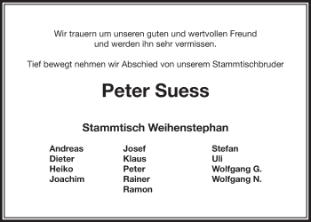Anzeige von Peter Suess von Nordbayerischer Kurier