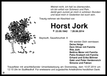 Anzeige von Horst Jork von Nordbayerischer Kurier
