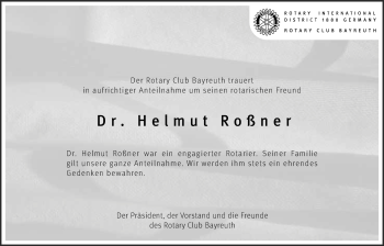 Anzeige von Helmut Roßner von Nordbayerischer Kurier