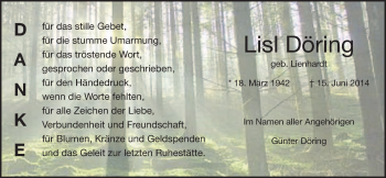 Anzeige von Lisl Döring von Nordbayerischer Kurier