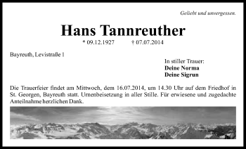 Anzeige von Hans Tannreuther von Nordbayerischer Kurier
