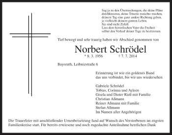 Anzeige von Norbert Schrödel von Nordbayerischer Kurier