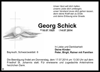 Anzeige von Georg Schick von Nordbayerischer Kurier