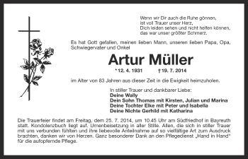 Anzeige von Artur Müller  von Nordbayerischer Kurier