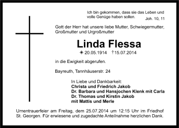 Anzeige von Linda Flessa von Nordbayerischer Kurier