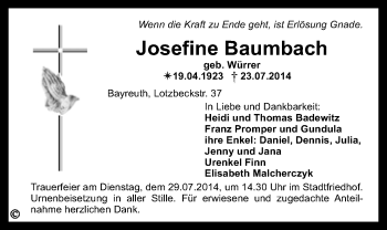 Anzeige von Josefine Baumbach von Nordbayerischer Kurier