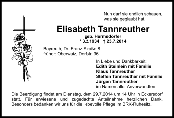Anzeige von Elisabeth Tannreuther von Nordbayerischer Kurier