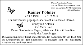 Anzeige von Rainer Pöhner  von Nordbayerischer Kurier