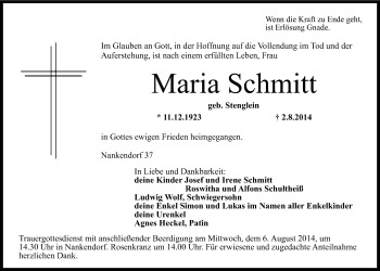 Anzeige von Maria Schmitt von Nordbayerischer Kurier