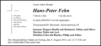 Anzeige von Hans-Peter Fehn von Nordbayerischer Kurier
