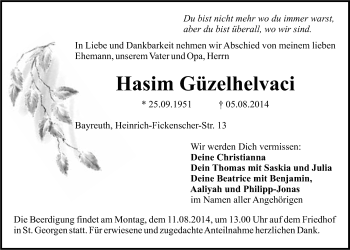 Anzeige von Hasim Güzelhelvaci von Nordbayerischer Kurier