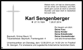 Anzeige von Karl Sengenberger von Nordbayerischer Kurier