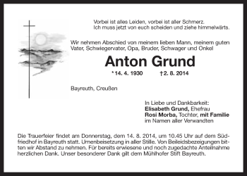 Anzeige von Anton Grund von Nordbayerischer Kurier