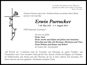 Anzeige von Erwin Purrucker von Nordbayerischer Kurier
