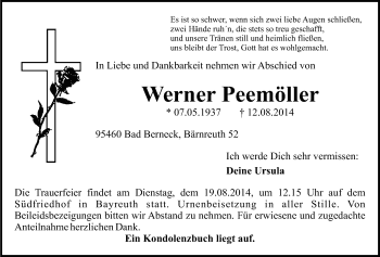 Anzeige von Werner Peemöller von Nordbayerischer Kurier