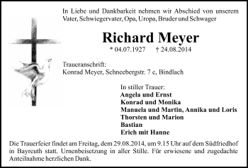 Anzeige von Richard Meyer von Nordbayerischer Kurier