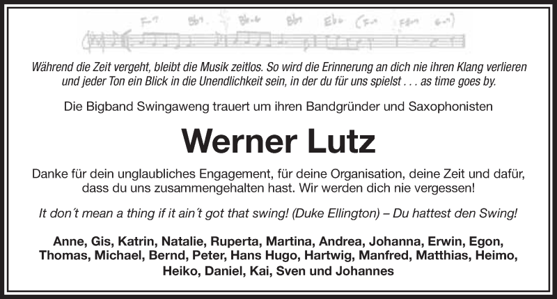  Traueranzeige für Werner Lutz vom 27.08.2014 aus Nordbayerischer Kurier