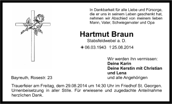 Anzeige von Hartmut Braun von Nordbayerischer Kurier