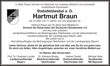 Anzeige von Hartmut Braun von Nordbayerischer Kurier