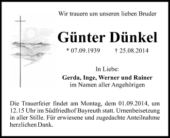 Anzeige von Günter Dünkel von Nordbayerischer Kurier