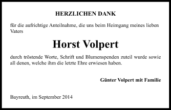Anzeige von Horst Volpert von Nordbayerischer Kurier