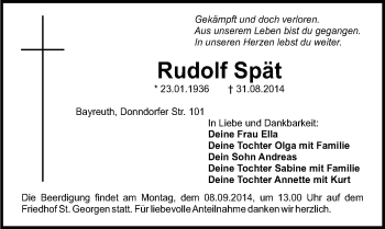 Anzeige von Rudolf Spät von Nordbayerischer Kurier