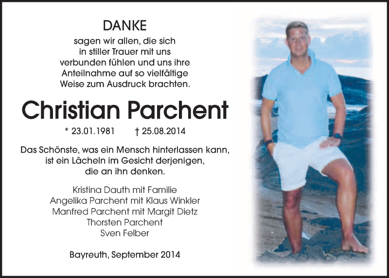  Traueranzeige für Christian Parchent vom 13.09.2014 aus Nordbayerischer Kurier