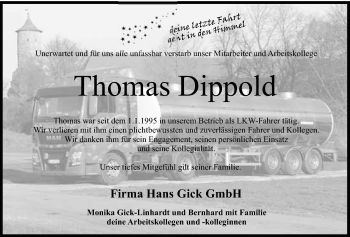 Anzeige von Thomas Dippold von Nordbayerischer Kurier