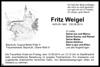 Anzeige von Fritz Weigel von Nordbayerischer Kurier