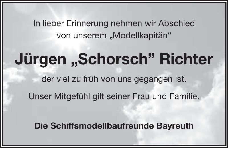  Traueranzeige für Jürgen Richter vom 16.09.2014 aus Nordbayerischer Kurier